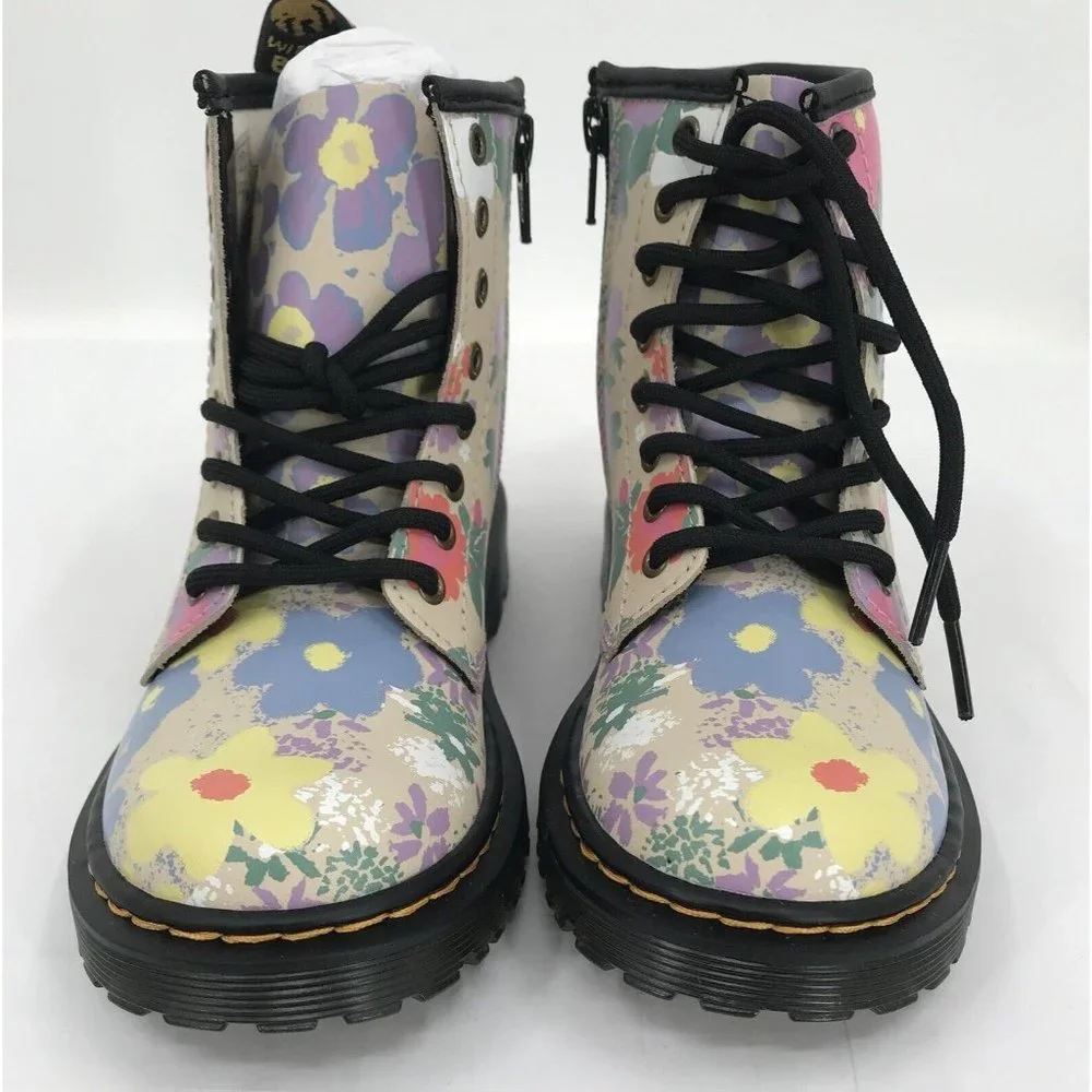 DR MARTENS Junior 1460 J Floral Mash Up Leather Lace‎ Up Boots Size 12 New W/Box